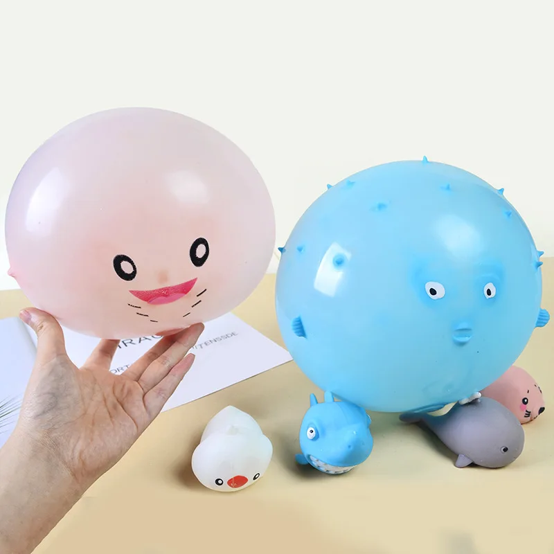 Novelty TPR Soft Rubber Inflatable Marine Animal Sensory Ball Creative Funny Inflatable Animal Decompression Squeeze Ball Toy