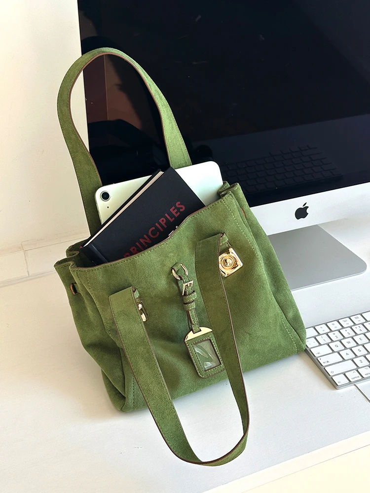 

een Suede Tote Bag Women's 2025 New Luxury Commuter Handbag Single oulder Hobo Bag Briti Sle Polyester Leisure