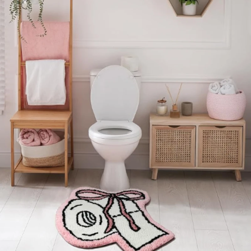 VIKAMA Pink Bow Paper Shaped Bathroom Carpet Plush Soft Carpet Interior Decoration Carpet Home Decoration