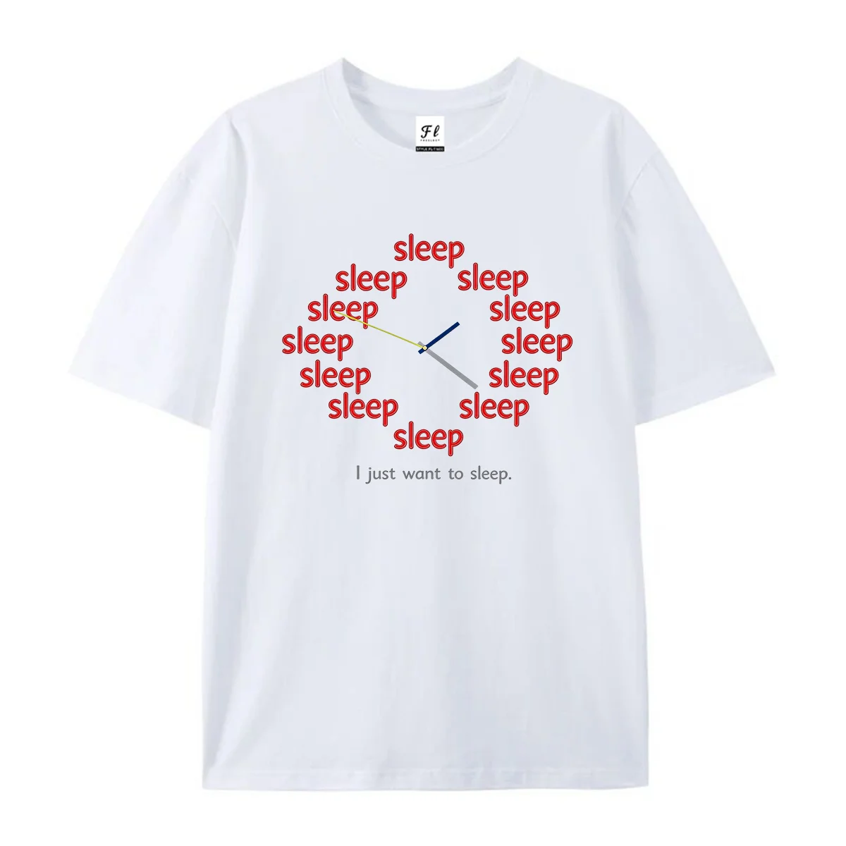 Unisex T-Shirt I Just Want To Sleep Clock Slogan Print Tee Casual Summer Loose Short Sleeve Top Funny Street Daily Wear Gift