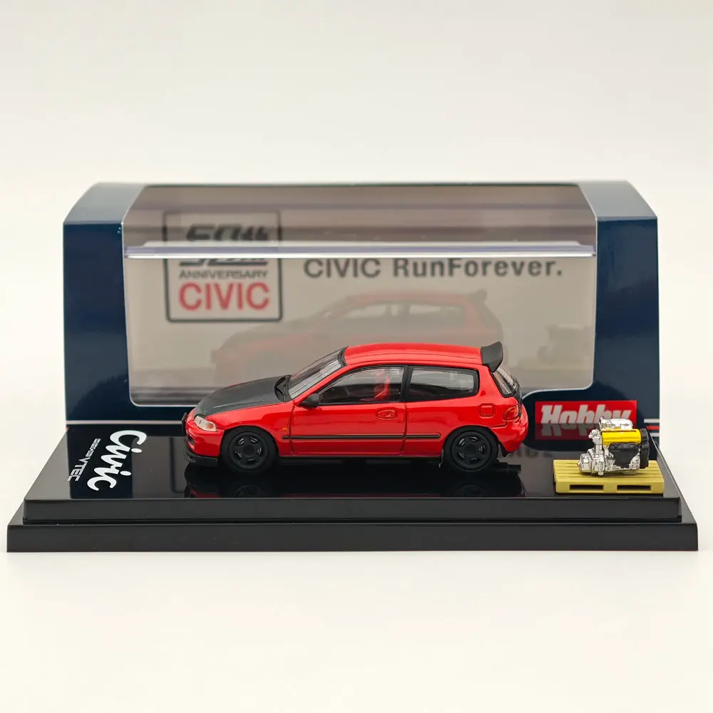 

Hobby Japan 1/64 Civic (EG6) Customized Version with Engine Display Red HJ642017AR Diecast Models Car Collection Auto Toys Gift