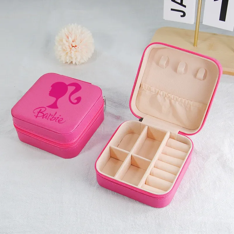 Barbie Portable Jewelry Storage Earrings Box Necklace Ring Small Exquisite Leather Dust-proof Home Jewelry Box Multifunctional