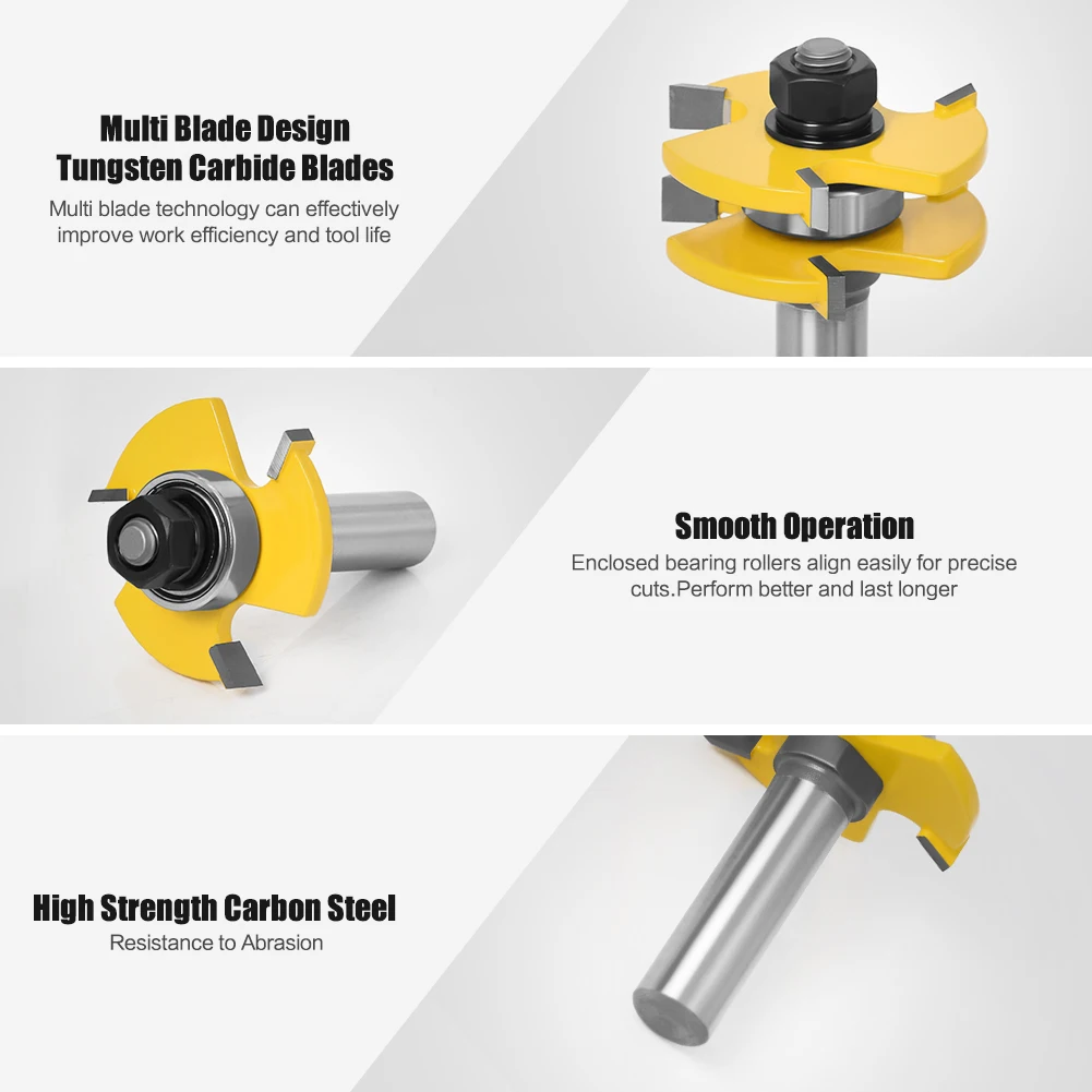 Imagem -02 - Fresadora T-slot para Carpintaria 3-tooth Tongue e Groove Joint Assemble Router Bits mm 12 mm Shank Pcs