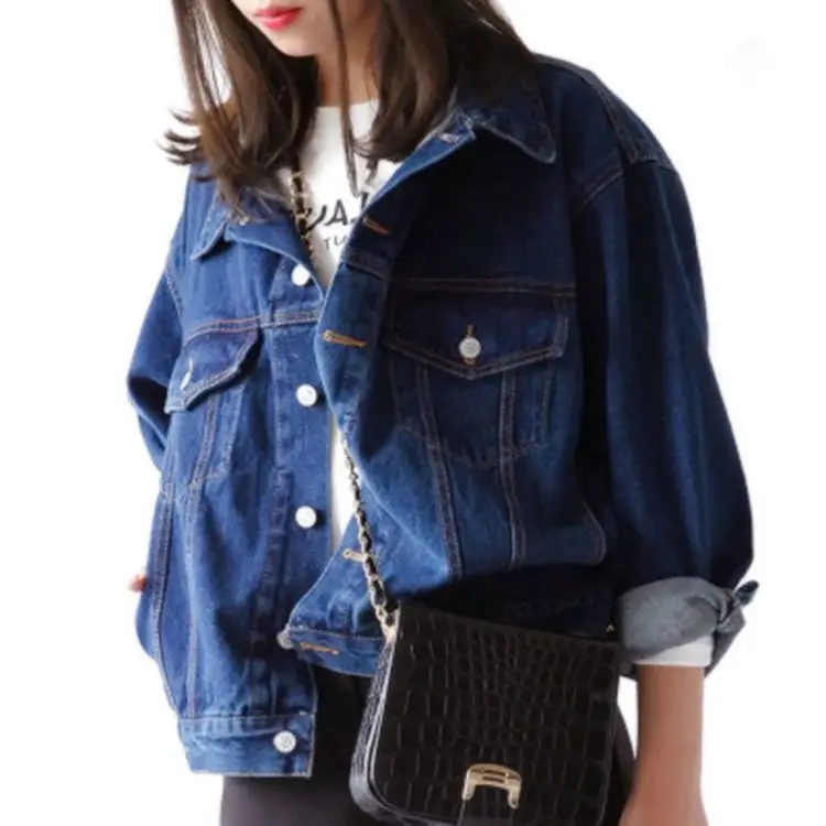 Denim Jacket Women Vintage Washed Outerwear Pockets Long Sleeve Single Breasted Turn Down Collar Coat 2024 Autumn Streetwear