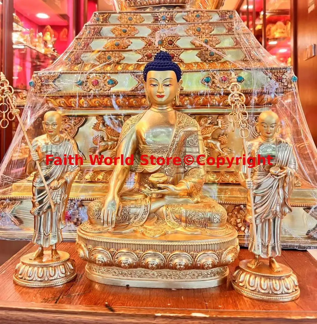 

A set 12" largeShakyamuni Buddha statue Master Apprentice Ananda Kasyapa worship Buddhist TOP quality Asia Thailand India