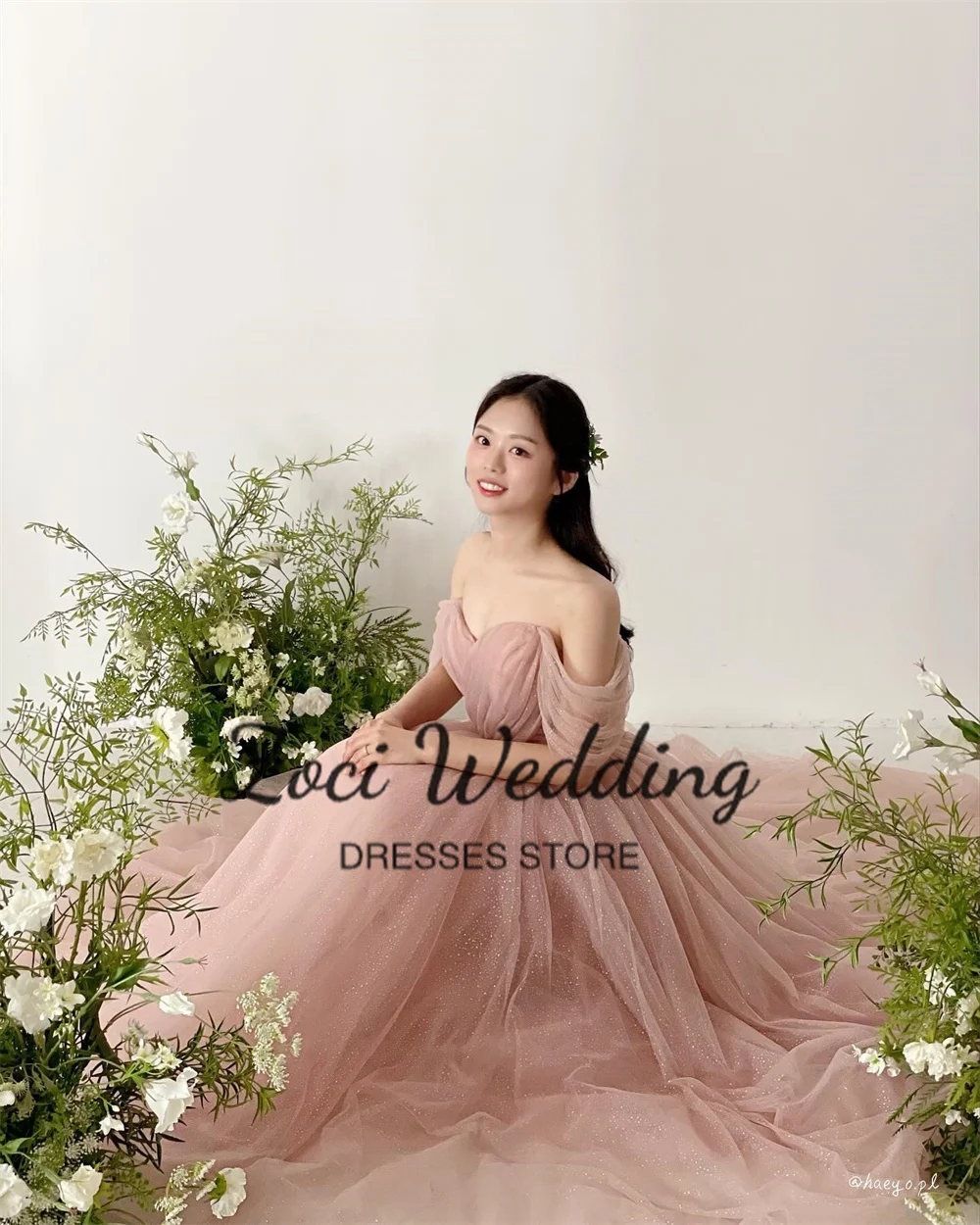 Zoci élégant Blush rose corée robes de soirée brillant Tulle mariage Photo Shoot robes hors épaule personnalisé robe de mariée