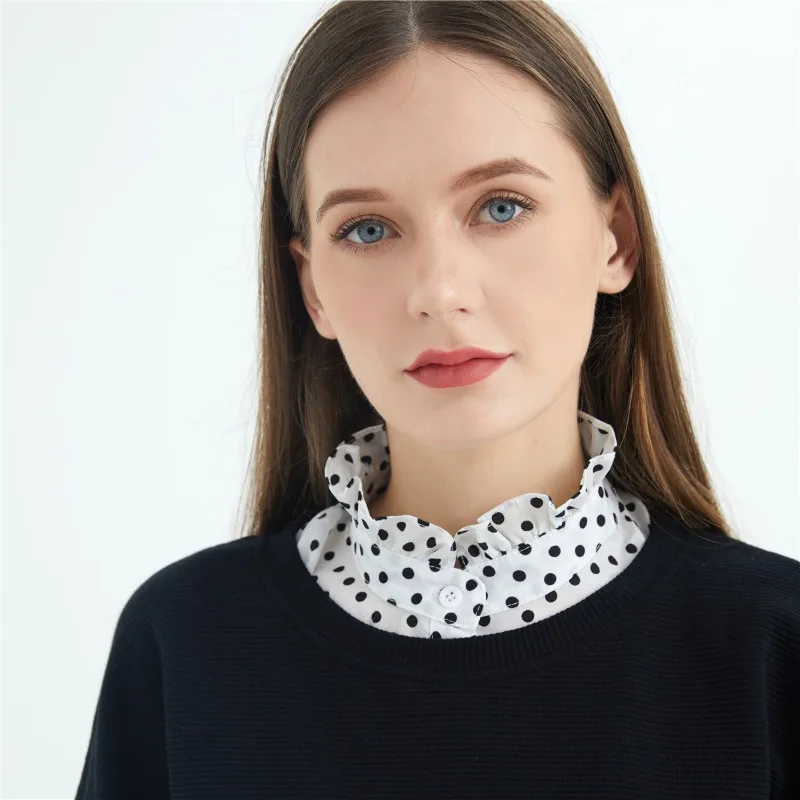 Cotton Front Tie for Women Polka Dots Fake Collar Lapel Detachable Collar Shirt Stand Detachable Female False Collar Decor