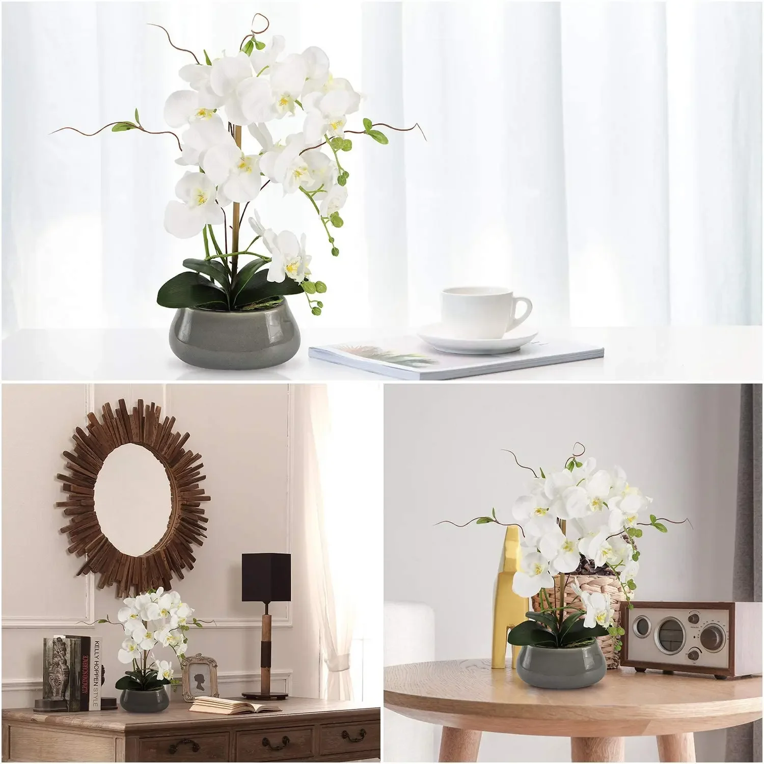 Artificial Orchid Flowers Centerpieces for Dining Room Table with Vase Silk Fake Plants Arrangements Decorations view 5