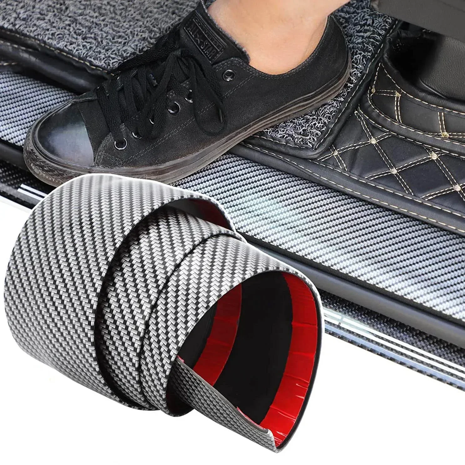 Carbon Fiber Car Stickers Doorsill Bumper Threshold Step Protector Guard Strip Sticker Anti Scratch Strips Film Universal