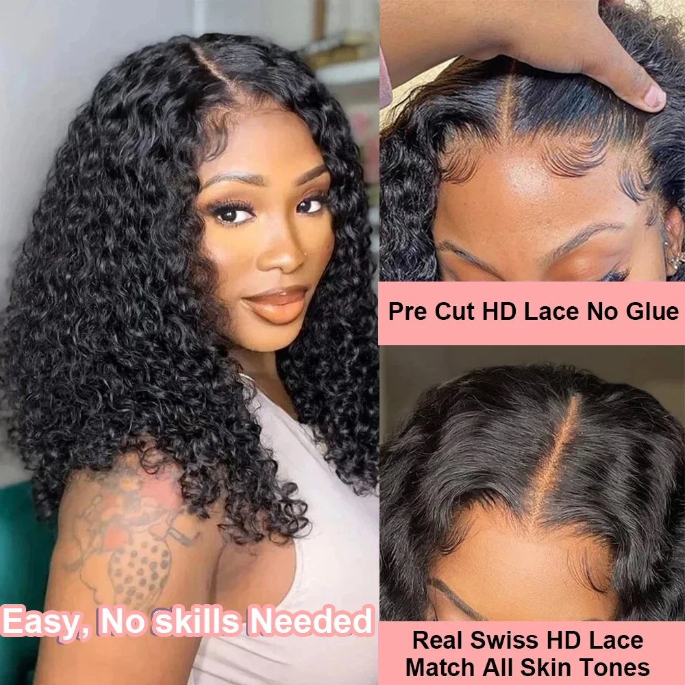 باروكات بوب مجعدة مقطوعة مسبقًا 13x4 7x5 شعر بشري بدون صمغ من الدانتيل جاهز للارتداء موجة عميقة برازيلية 4x4 دانتيل إغلاق شعر مستعار قصير منزوع مسبقًا #3