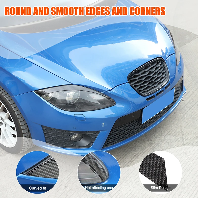 For 2008-2012 Seat Leon headlight eyebrow stickers, real carbon fiber (soft) 2-piece set, car headlight modification accessories