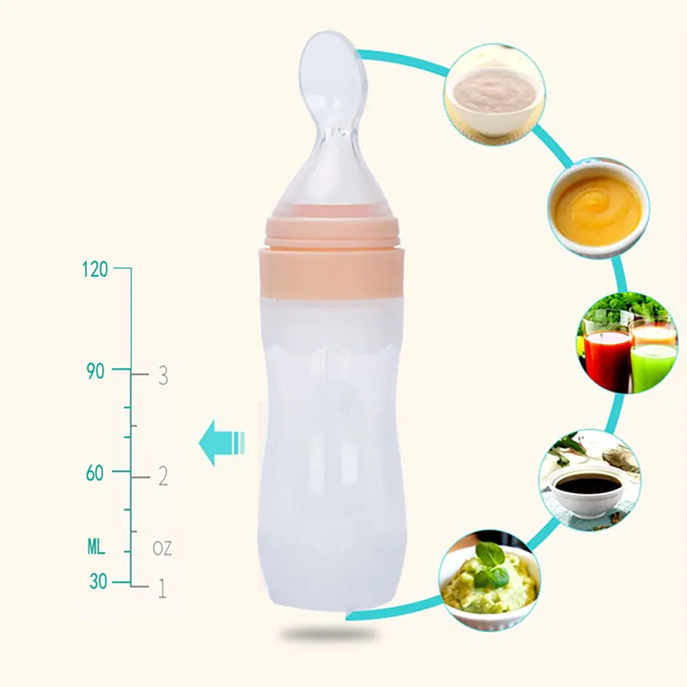 

120Ml Infant Feeding Bottle Silicone Squeeze Feeder with Spoon for Rice Cereal Juice Easy One Hand Control Clear Scale Design
