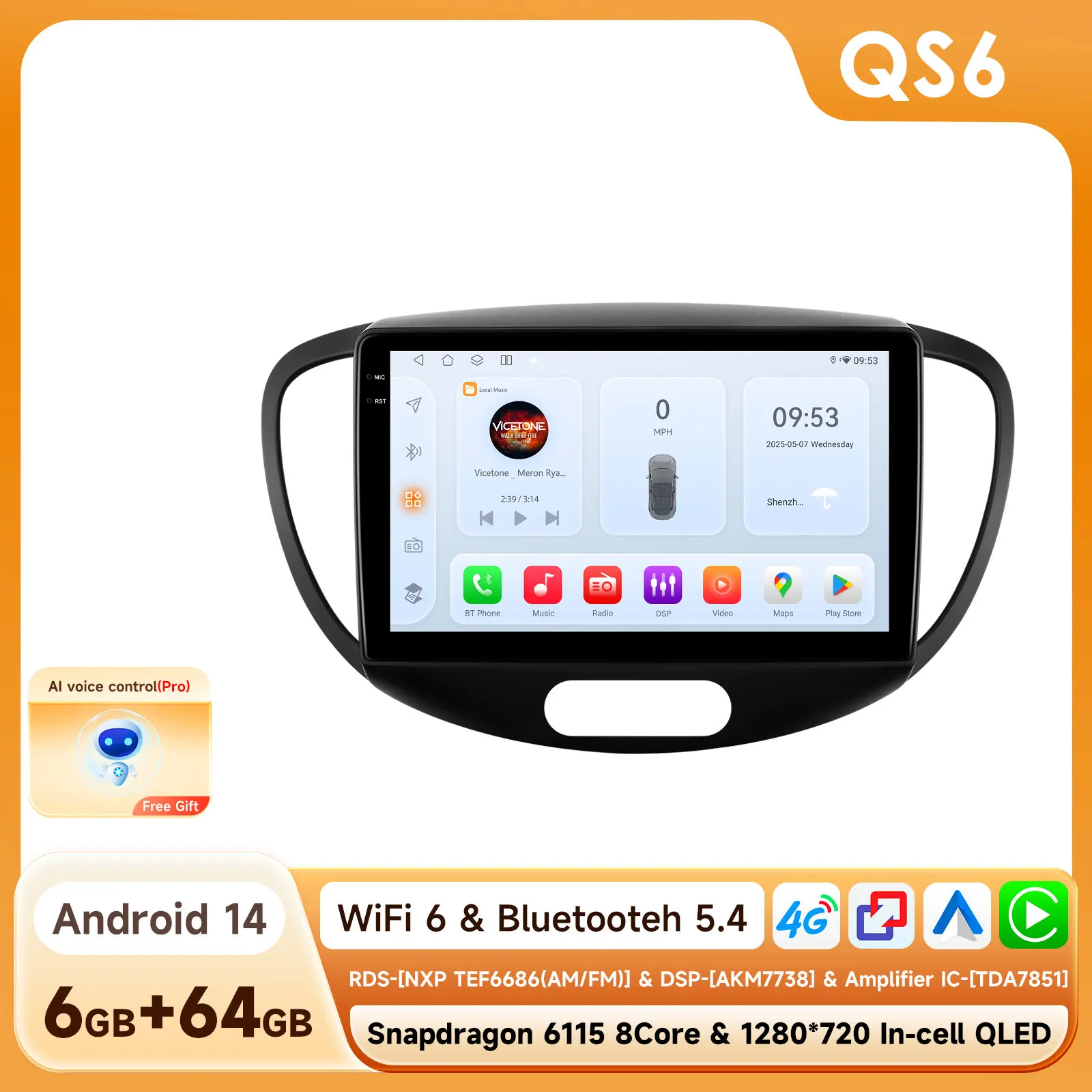 9 inch autoradio voor Hyundai Grand i10 i 10 2007 2008 2009 2010 2011 2012 2013 Android Carplay Auto Multimedia Videospeler Headunit
