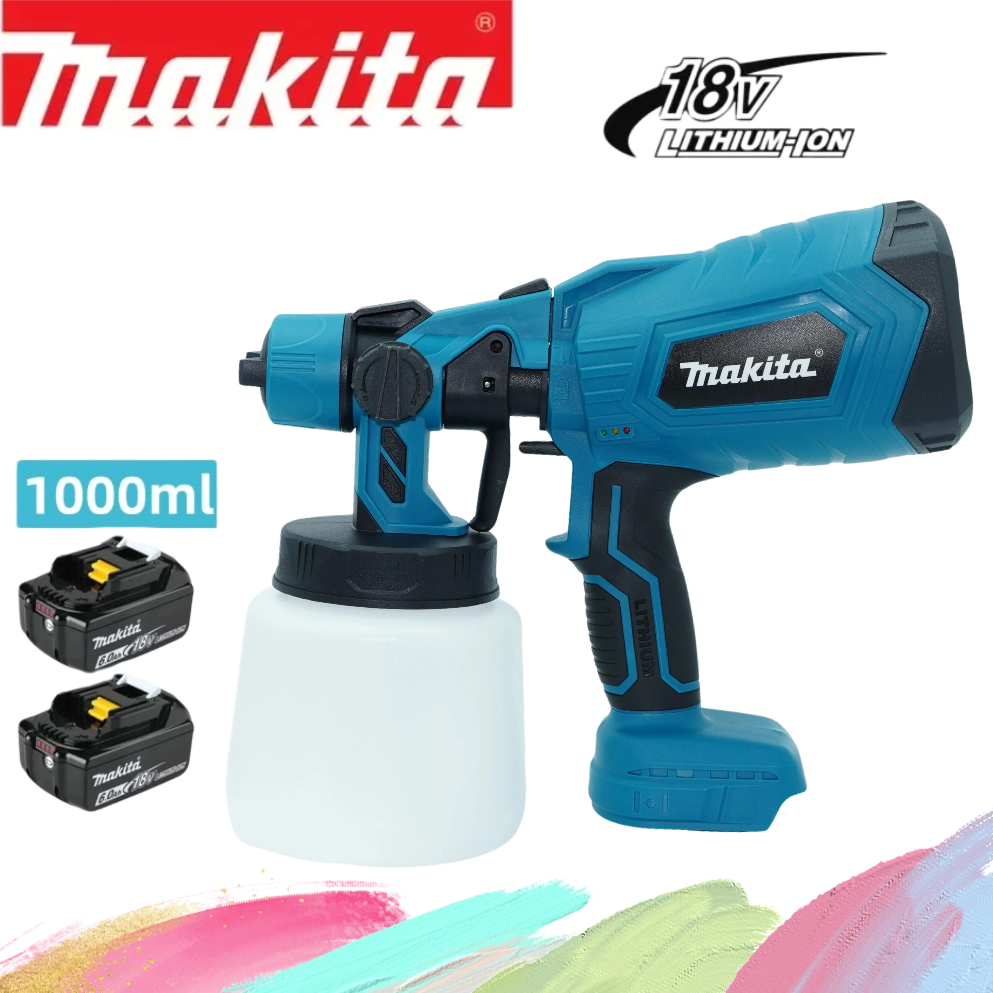 Makita Electric Paint Spray Gun For BL1860 18V Battery 1L Cordless Portable Paint Sprayer Set Auto Furniture Spray Painting Tool