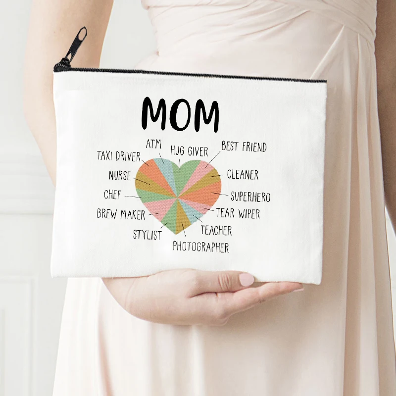 

Personalized Pouch Mom Heart Makeup Bags Canvas Storage Bag Cosmetic Proposal Gift Day of Mother Cosmetic Cases