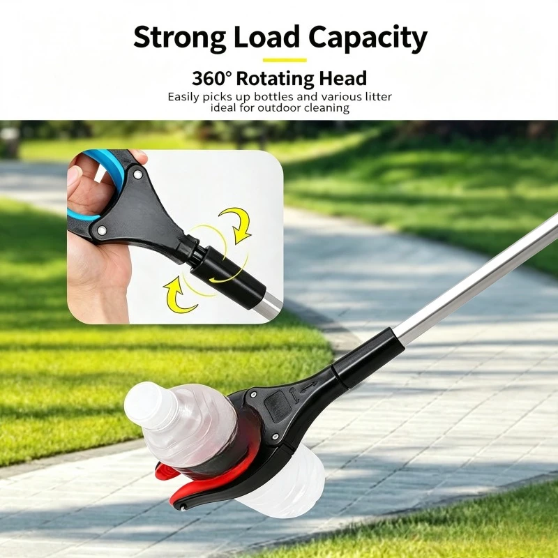 Foldable Litter Grabber Three Section Aluminum Alloy Portable Trash Picker for Outdoor Garden Household Cleaning