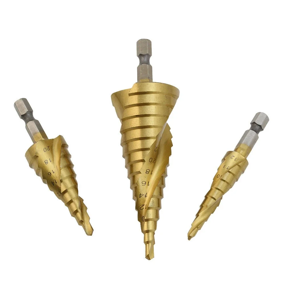 Juego de brocas cónicas escalonadas de acero HSS, herramientas de corte de agujeros de 4-12mm, 4-20mm, 4-32mm, vástago hexagonal para carpintería, 3 piezas