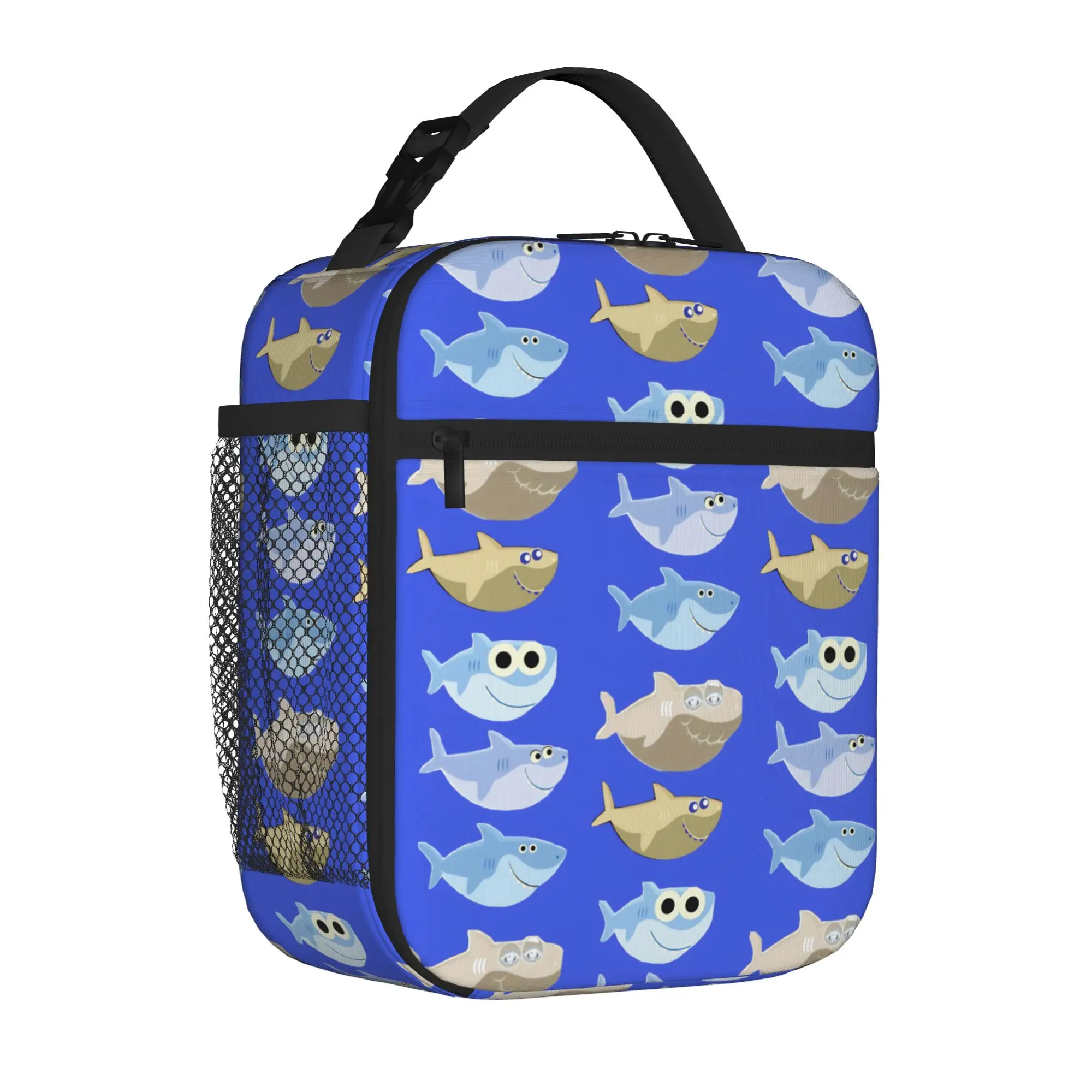Finny Sharks Teaching ABC Tote Insulated Lunch Bag English Cartoon Handheld Food Bags Leakproof Cooler Thermal Large Size Box