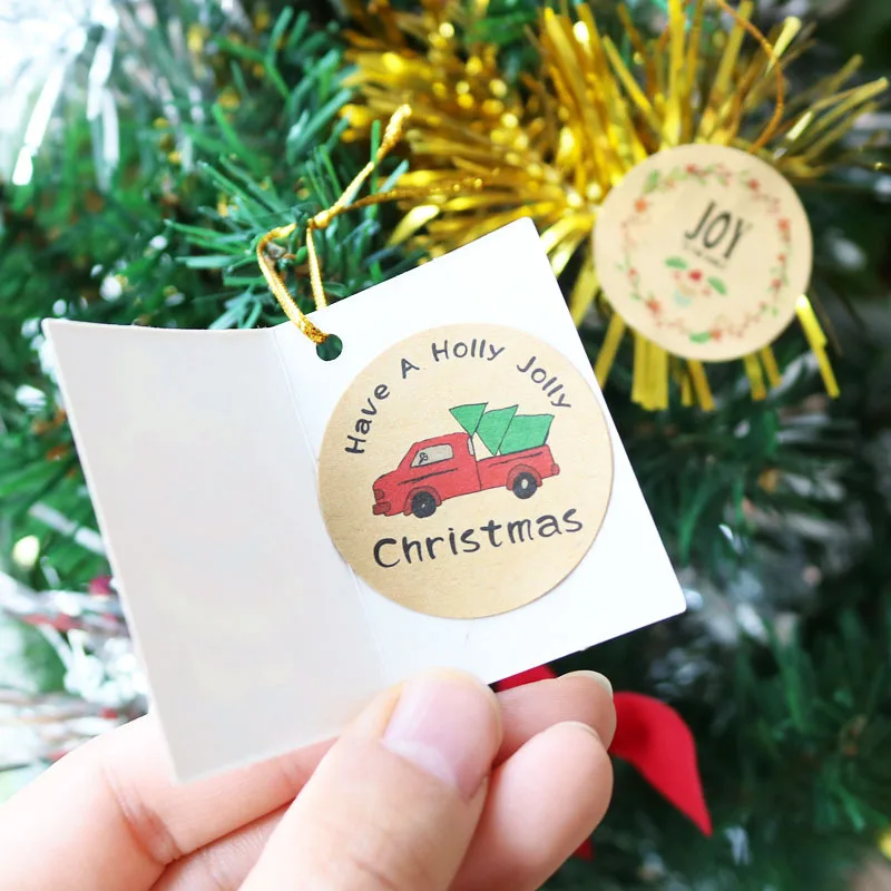 120Pcs Christmas Kraft Paper Adhesive Labels Joy To The World Holly Jolly Stickers Cake Boxes Gift Wrapping Holiday Packaging