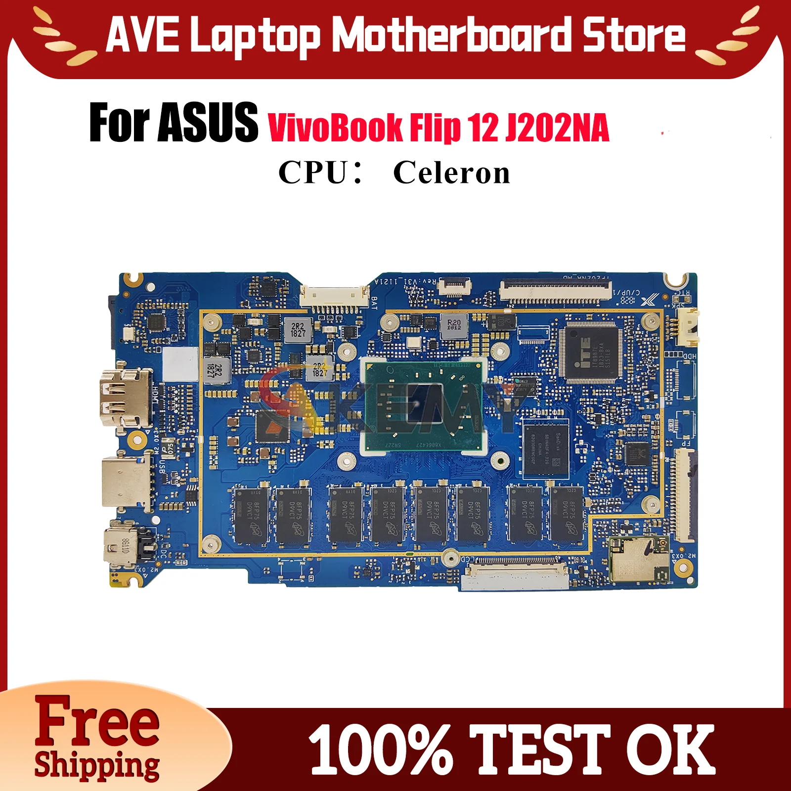 

TP202NA Laptop Motherboard For ASUS VivoBook Flip 12 J202NA TP202N TP202NAS TP202NA VivoBook Flip Mainboard With Celeron CPU stk