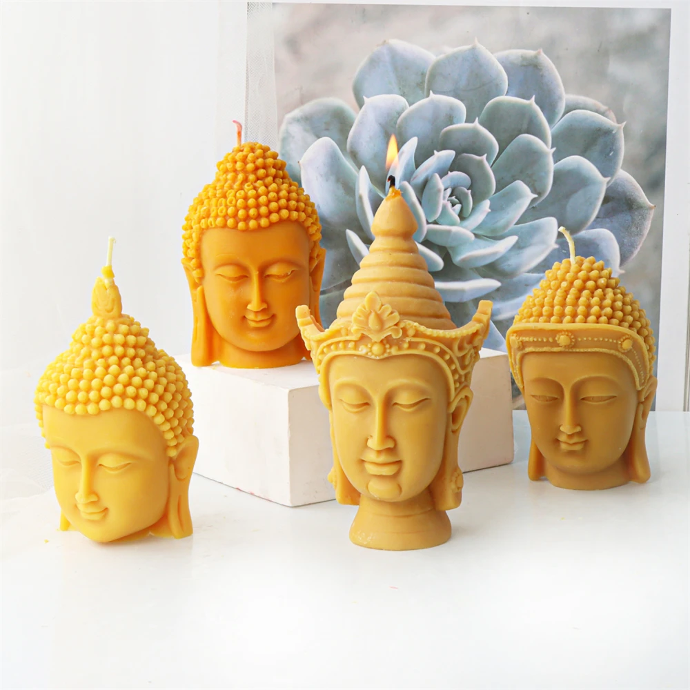 New 3D Buddha Head Candle Silicone Mold Buddha Church Statue Plaster Resin Mould DIY Candles Wax Clay Craft Ornament Home Decor