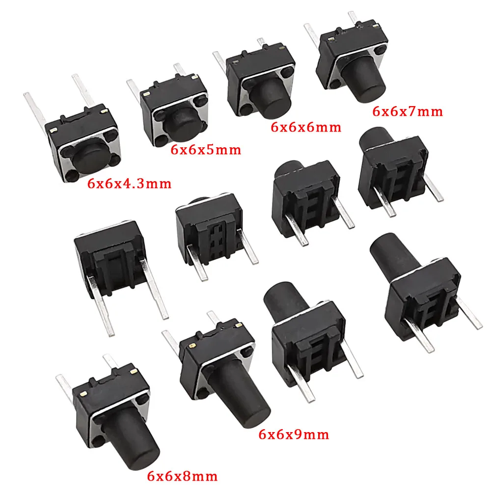 20/50/100szt Mikroprzełącznik dotykowy Chwilowy przełącznik taktowy DIP 2Pin 6 x 6mm Mikro dotykowy przełącznik wciskany Wysoki 5mm 6mm 7mm 8mm 9mm
