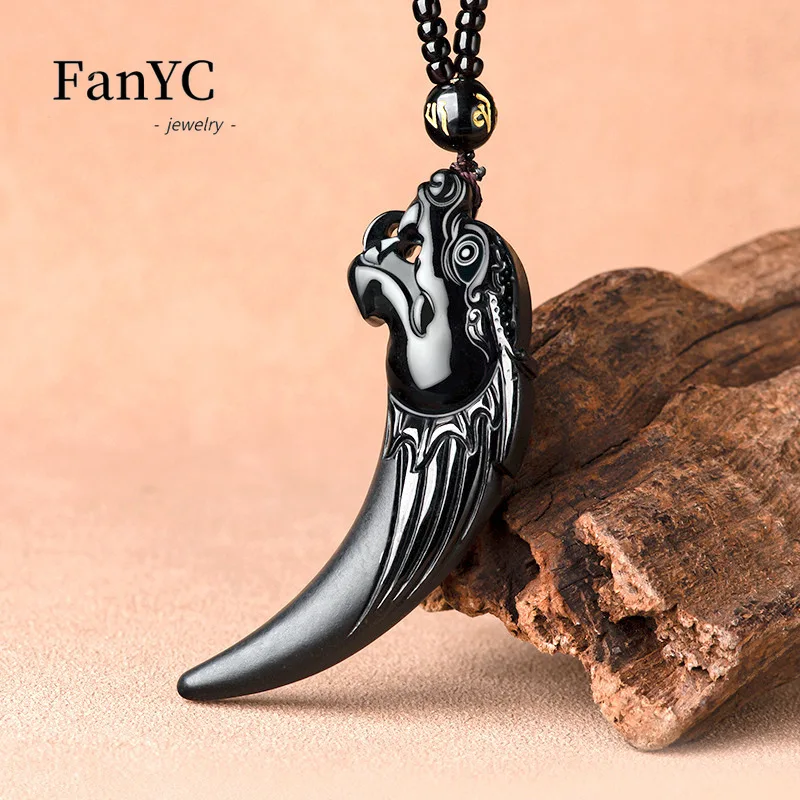 Natural A-grade Jadeite Black Jade Dragon Tooth Pendant Fashionable and High-end Jade Necklace Unisex on Various Occasions Gift