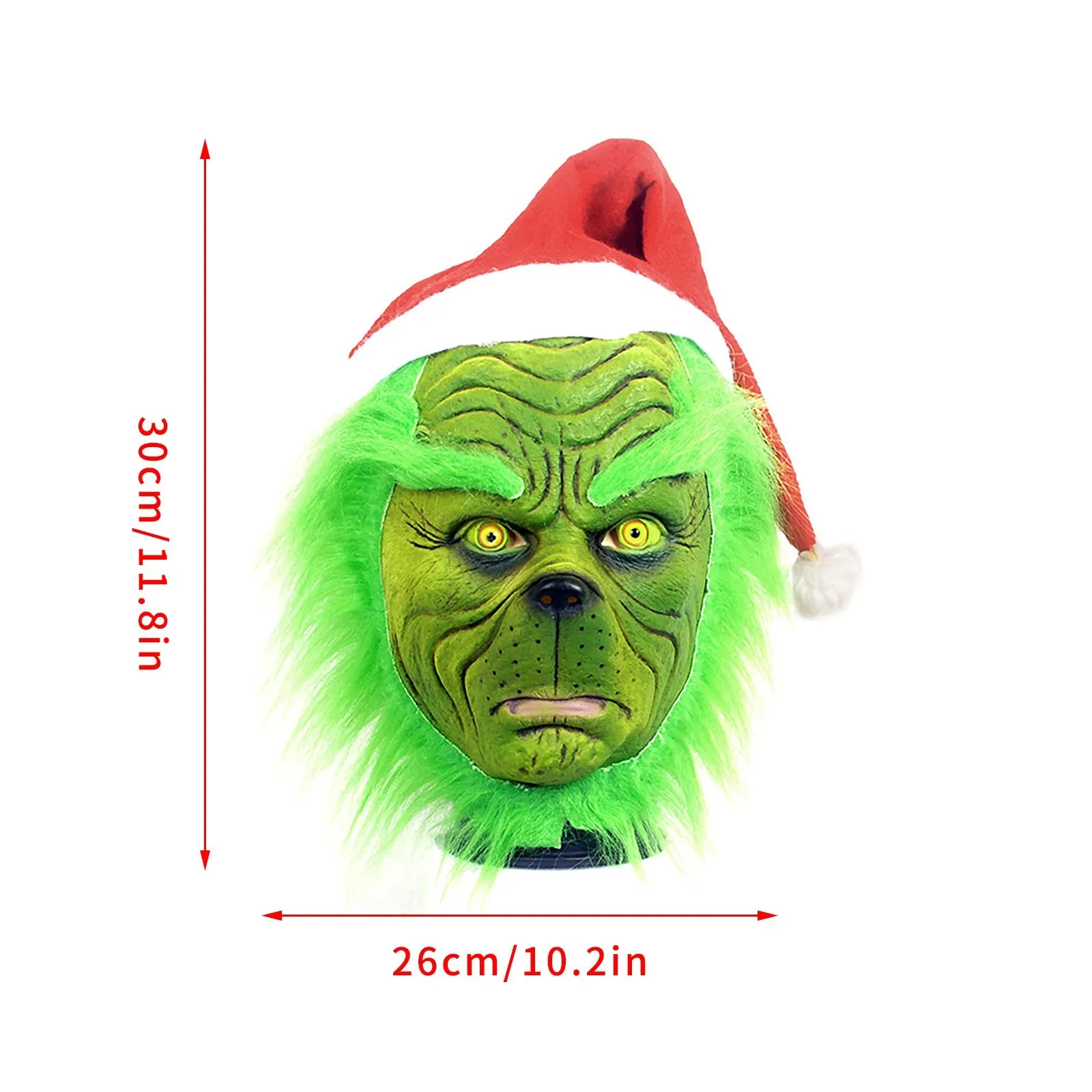 Chirstmas Halloween Mask, Thief Green Furry Latex Mask Funny Props Horror Atmosphere Masquerade Mask, Happy Party Cosplay Props