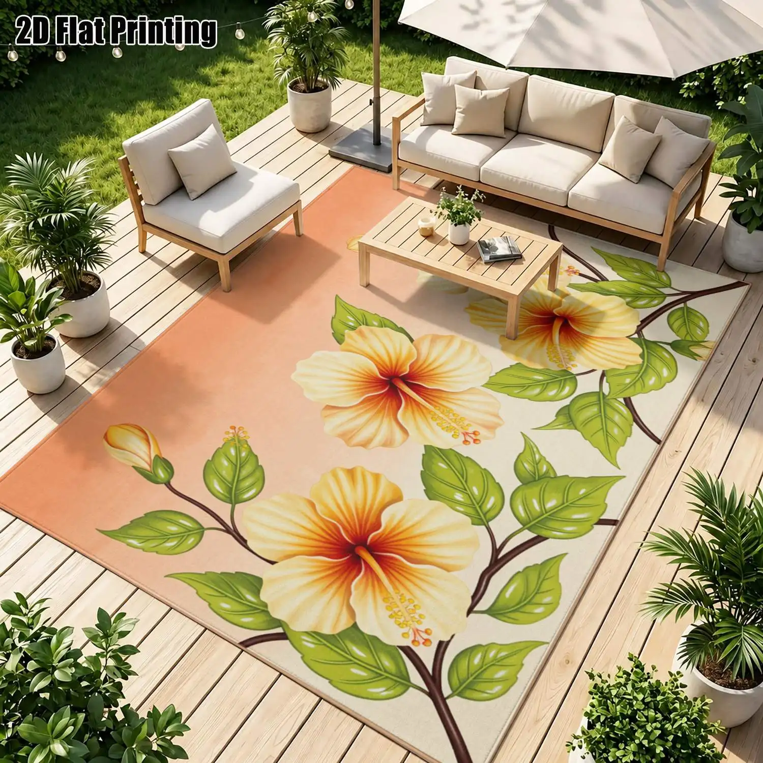 1Pc 2D Printed Warm Yellow Floral Nordic/Instagram Style Carpet, Modern Minimalist Vintage European Floor Mat for Home Decor, Multi-Size, Machine Washable, Suitable for Entrance, Dining Room, Foyer, Bedroom, Living Room