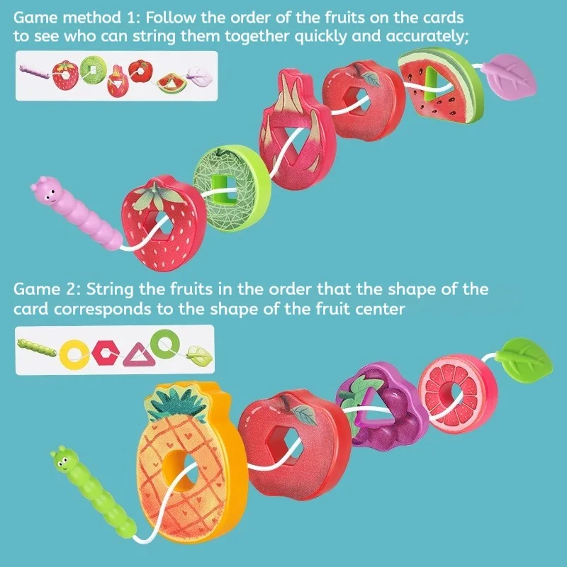 Obstform Montessori Fädelspielzeug Form Farbsortierer Geometrisch Kognitiv Sensorische Matching-Spiele Feinmotorik Geschenke 3+