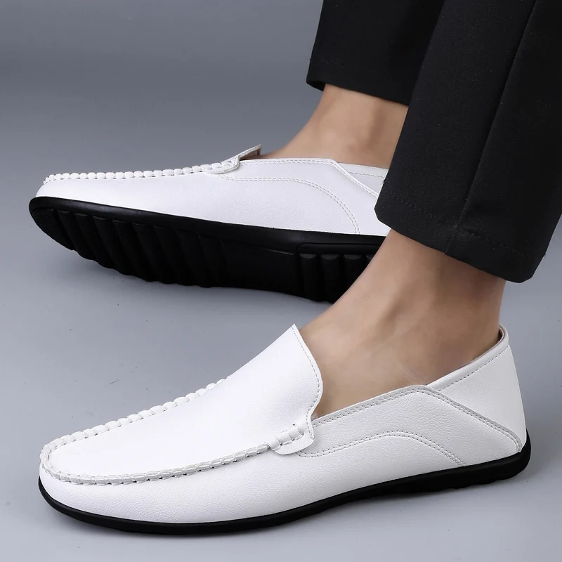 Men\'s Italian Genuine Leather Loafers Designer Slip-On Driving Moccasins Boat Shoes Plus Size 46-47 Breathable Zapatillas Hombre