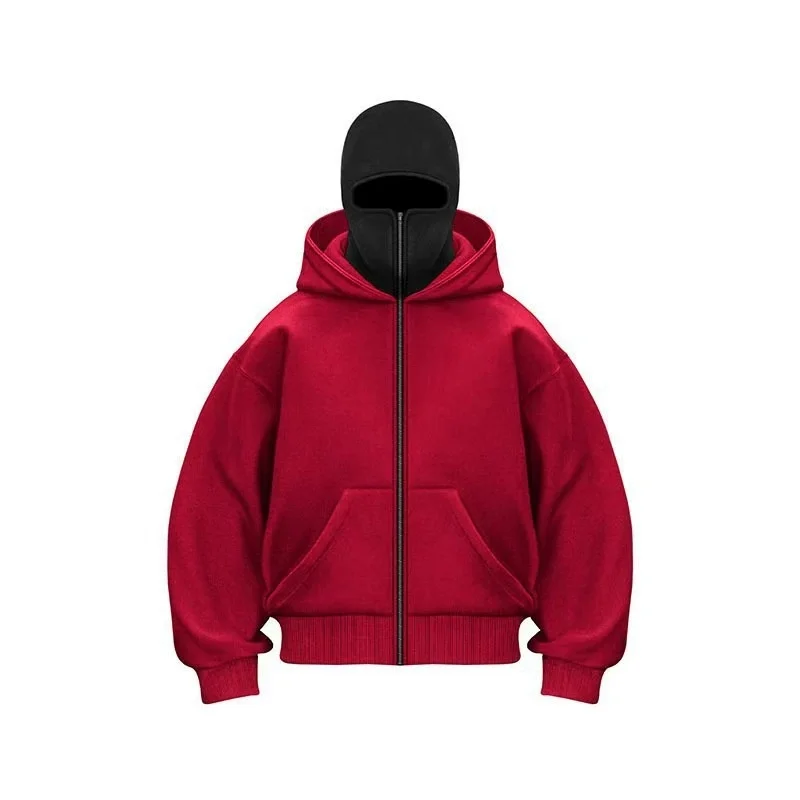 Herren/Damen Balaclava Y2K Gothic Harajuku Herbst-Winter-Strickjacke Doppel-Kapuzenpullover Herren-Hoodie Maske Reißverschluss Sportbekleidung – Detail 10