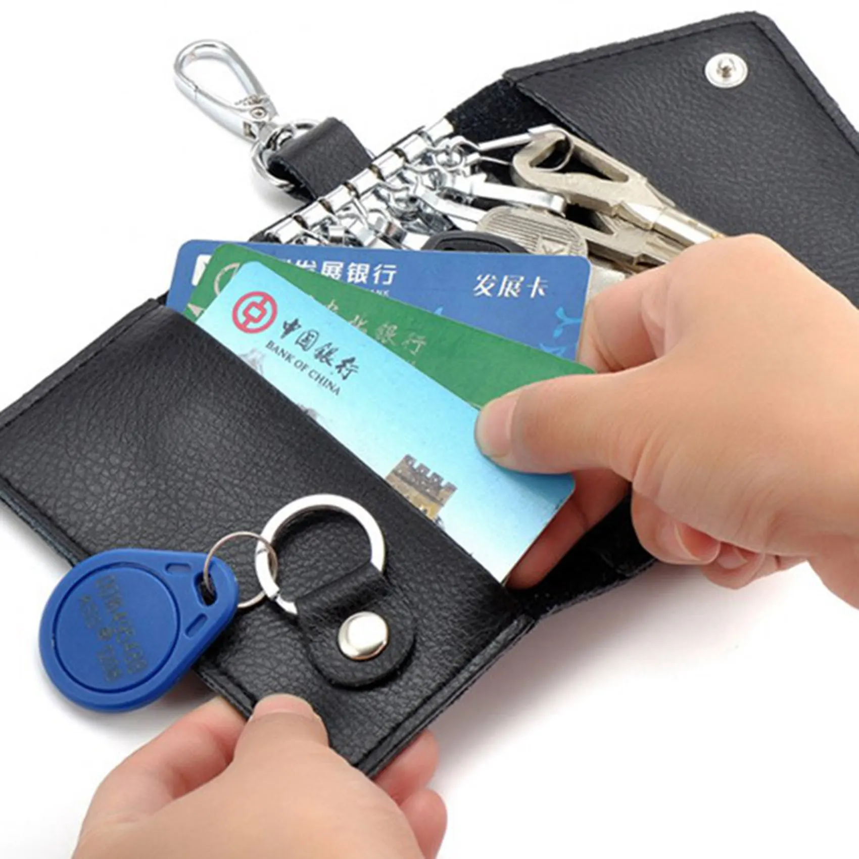 ABQR 3X キーホルダー男性女性キーホルダーオーガナイザーポーチ車のキーバッグ財布家政婦キーケースミニカードバッグブラック