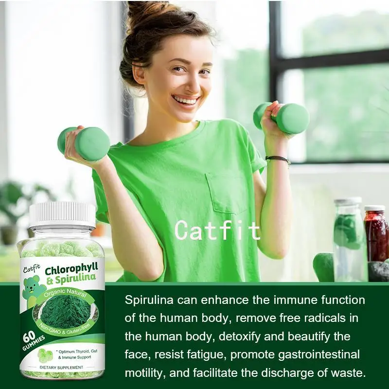 Catfit Natural Spirulina Gummies Chlorophyll Discharge of heavy metals Daily Supplement Easily Absorbed Vegetarian Kosher