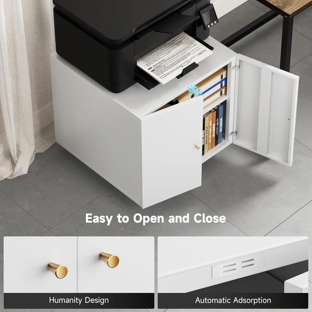 Support d'imprimante en métal avec rangement, tables d'imprimante mobiles pour petits espaces avec porte, étagère réglable, classeur sur roulettes pour H