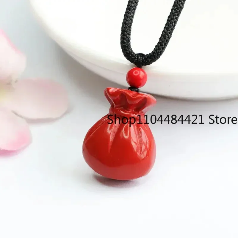 Genuine Natural Vermilion Bag of Blessings Pendant Money Bag Red Sand Necklace Beautiful Fashion Jewelry Gifts for Men and Women