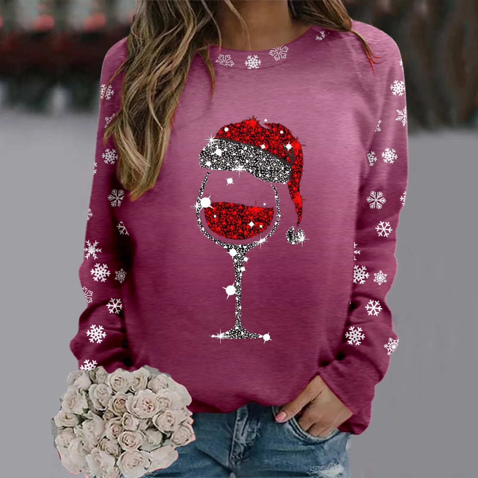

Womens Fashion Merry Christmas Print O Neck Sweatshirt Round Neck Fit Pullover Tops Casual Long Sleeve 2t Zip up Hoodie Girl