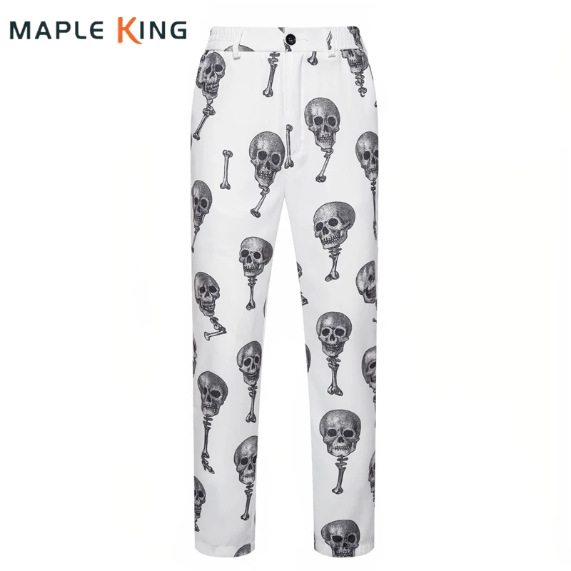 

Steampunk Designer Skull Printed Pants for Men Pantalone Elegante Uomo Casual Slim Long Trousers Man Calca Masculina Social Luxo