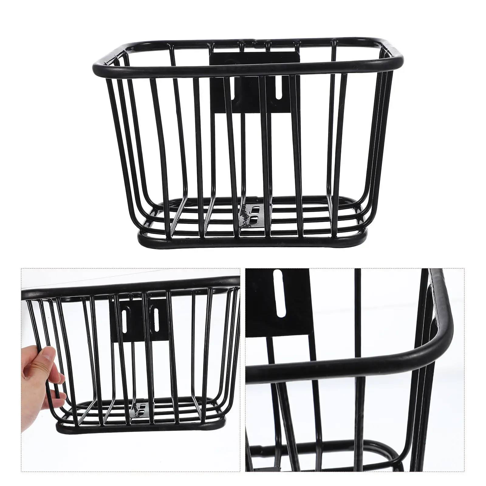 

Bike Basket Front for Iron Construction Detachable Handlebar Mount Sturdy Hollow Design Waterproof Wear Resistant Cycling