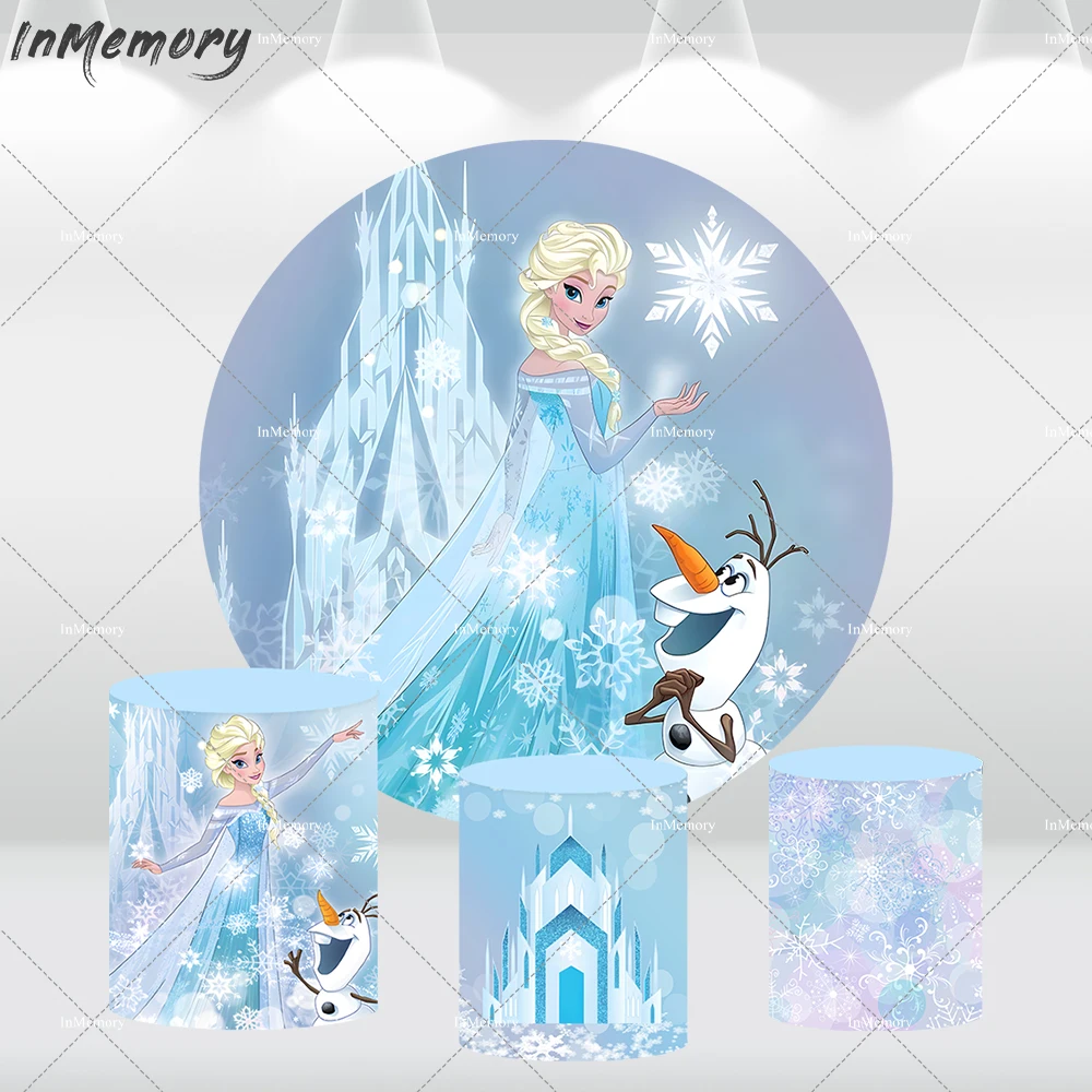 Frozen Elsa Princess Birthday Round Background Decoration Party Circle Backdrop Castle Snowflake Baby Shower Supplies Kids Girls