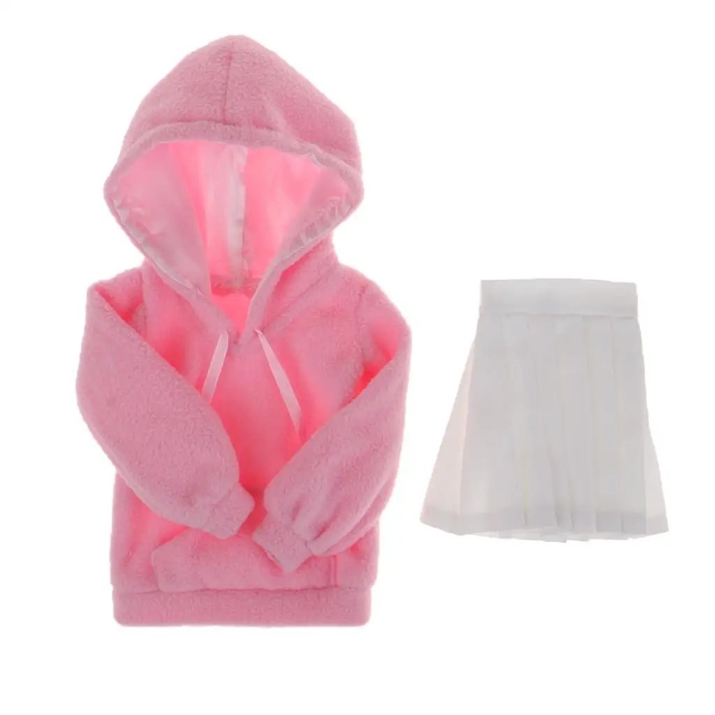 

Doll Skirt Hoodies Outfit White Pleated Skirt Pink Coat Set for 1 3 Scale BJD Ball Jointed Dolls Dress Up