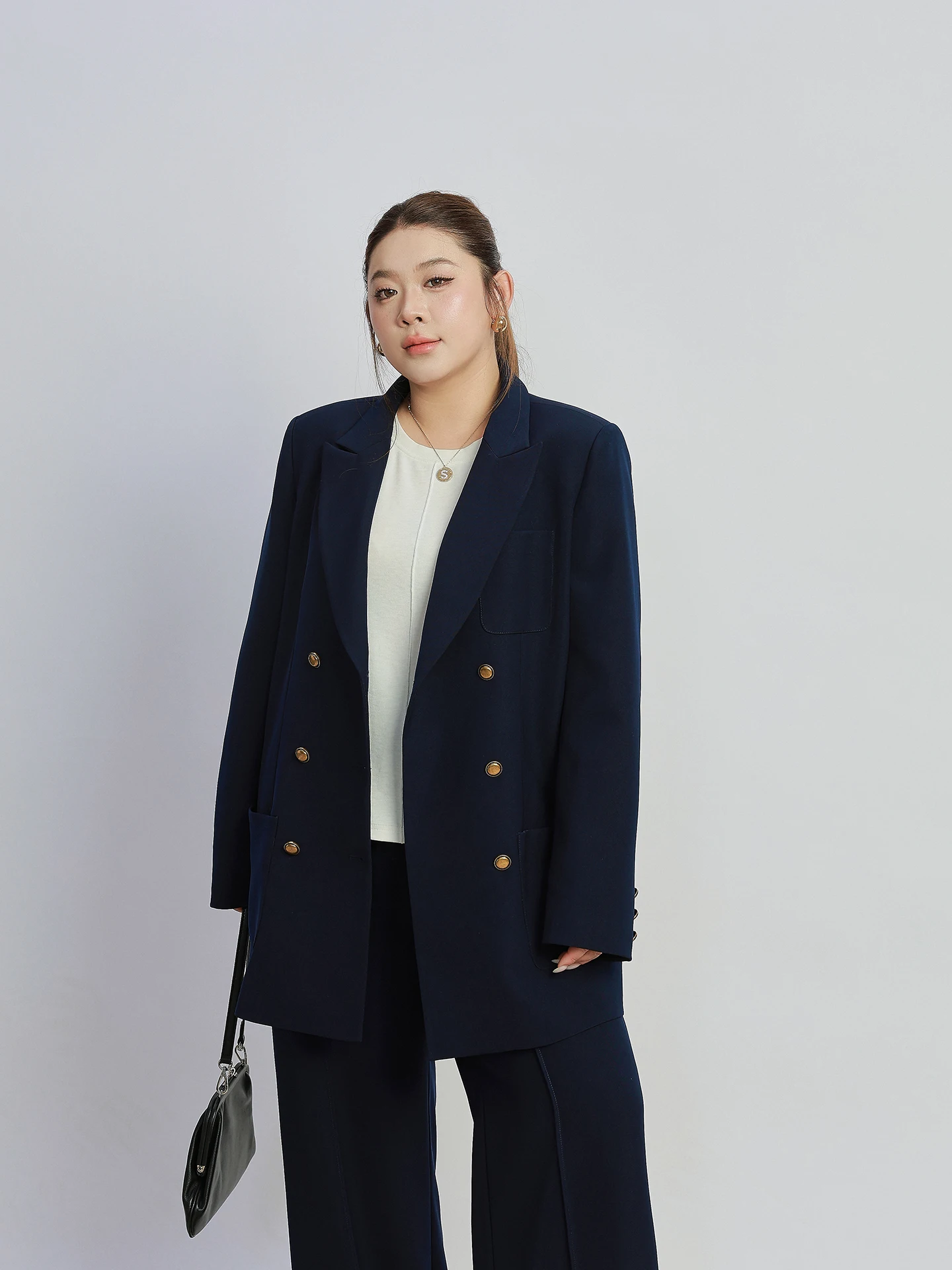 

Женский повседневный свободный костюм Ele Gold Button: пиджак больших размеров, новинка весны, для офиса, модный, из смесового полиэстера и спандекса