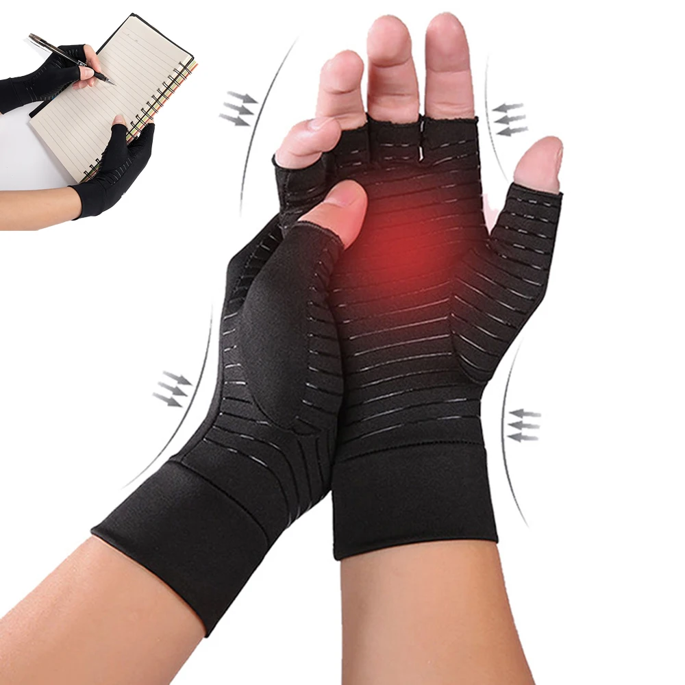 Copper Infused Compression Arthritis Gloves Fingerless Pain Relief for Carpal Tunnel Rheumatoid Tendonitis Hand Work Daily Use