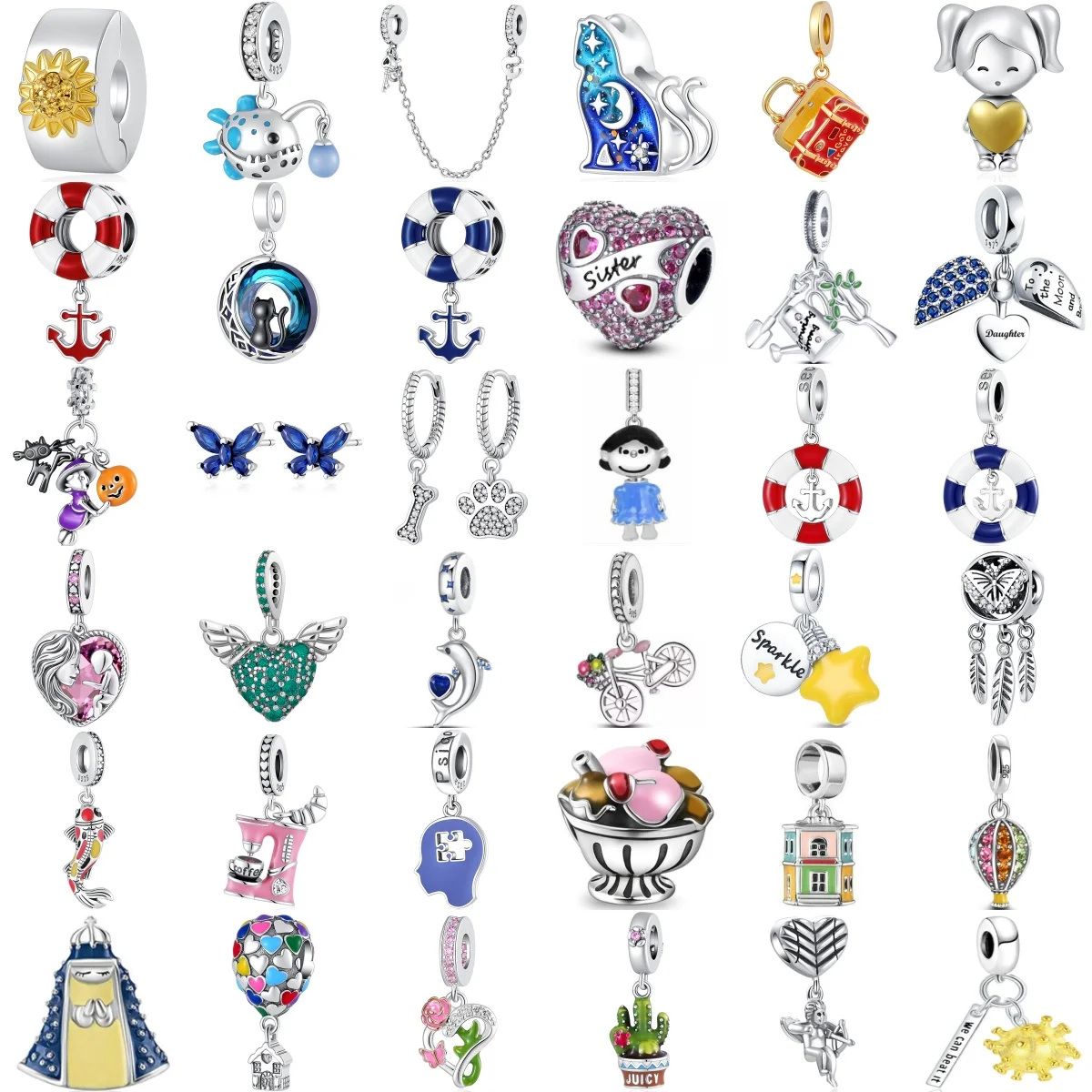 

2026 Bag Fish Anchor Charm Beads 925 Sterling Silver Color Love Sister Heart Fit Snake Bracelet Charms Pendant Bangle Jewelry