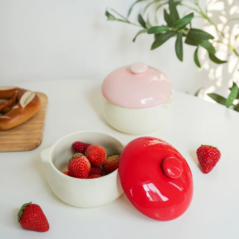

Ceramic Steaming Bowl with Lid and Handles Heat Resistant for Egg Custard Soup Home Use