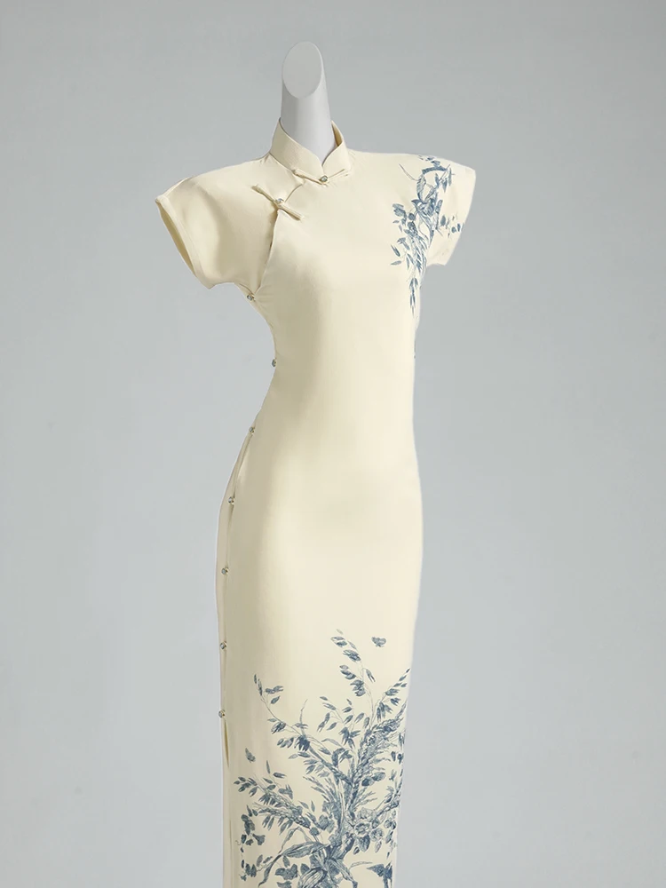 

Ele Vintage Sle женское платье Qipao Dr, красивое традиционное китайское длинное ортообразное платье с наклонным воротником