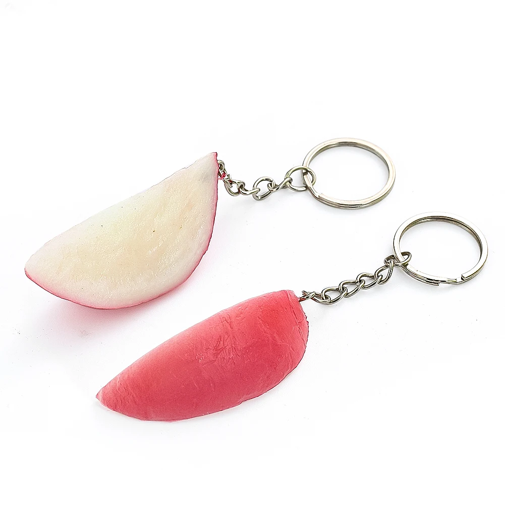 Two Slices of Apple Key Chains PVC Resin Simulation Fruit Vegetable Model Key Hanging Photography Props Holiday Stocking Fillers