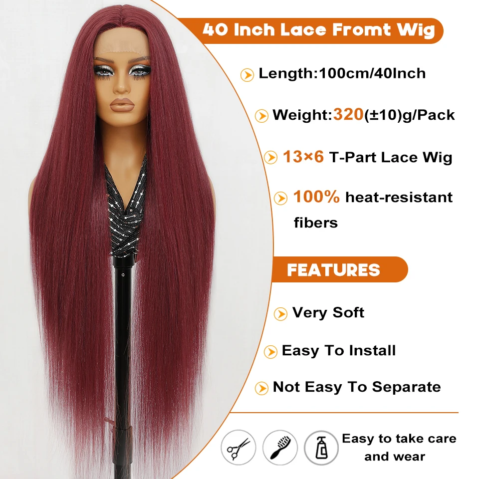 Parrucca frontale in pizzo sintetico super lungo HD 13X6 Parrucca in pizzo naturale pre-pizzicata in fibra resistente al calore da 40 pollici per le donne