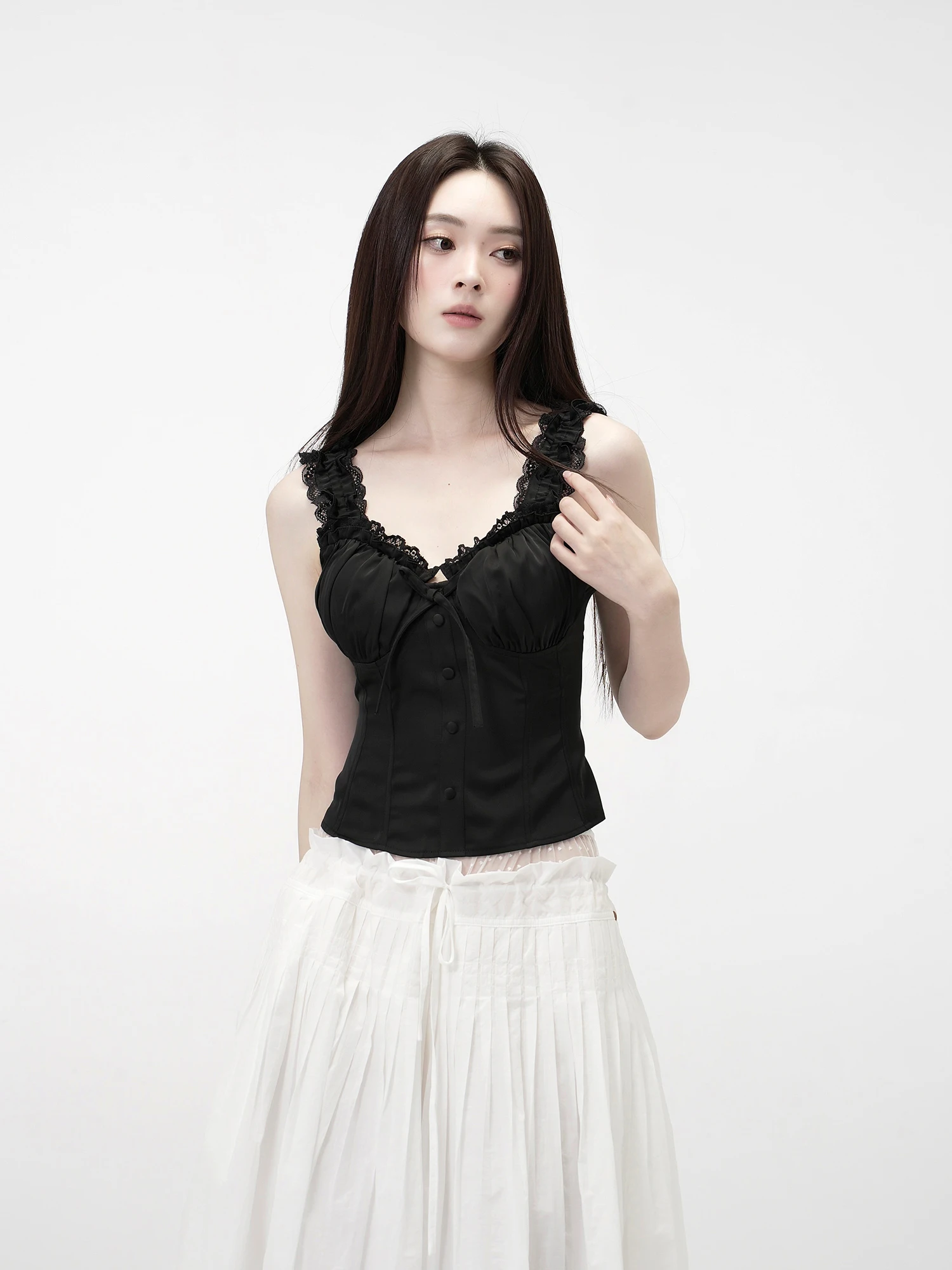 

Женский летний топ Nikoq Miu с кружевными вставками, красивый белый топ на бретельках, укороченный, для повседневной носки