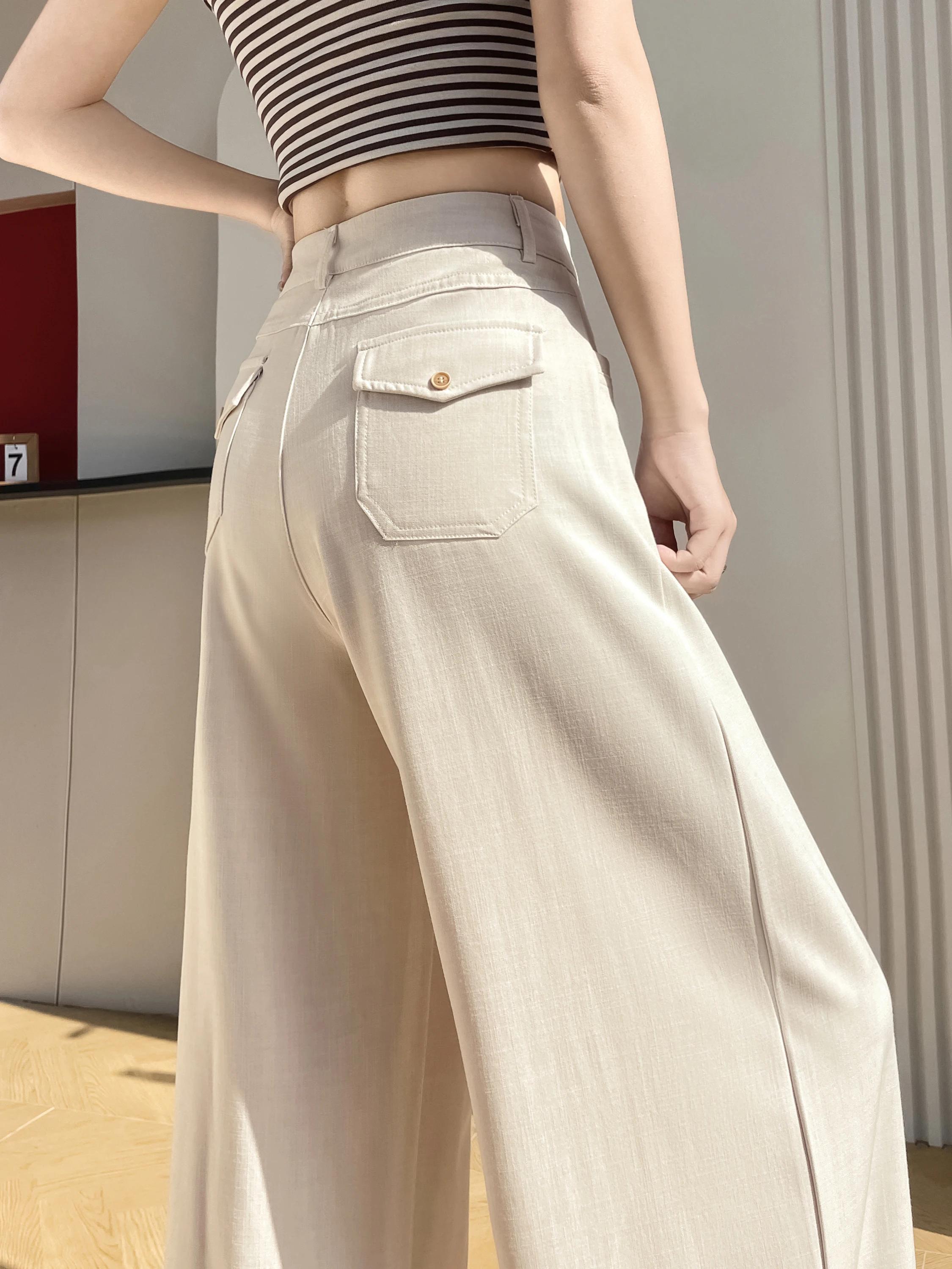 

High Waist Loose Fit Draped Thin Linen Suit Pants Women Summer Fashion Slimming Wide Leg Casual Trousers Korean Style